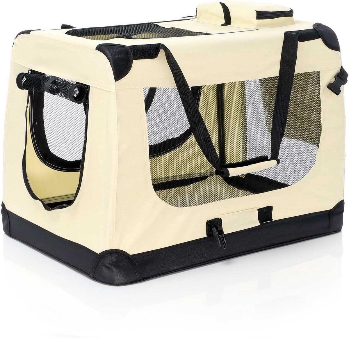 Transportbox Huisdieren - Reismand Opvouwbaar - Veilig Vervoer - Met Opbergvakken - 70x52x50cm - Beige