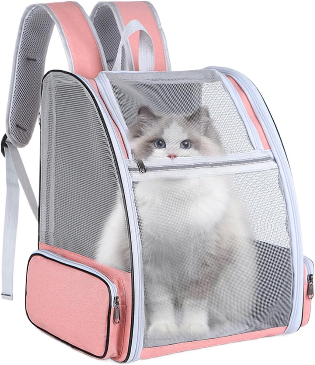 KZQ Rugzak voor katten - Rugzak voor honden - Kattenreistas - Reistas voor katten - Ademende rugzak voor kleine huisdieren - 32x28x40 cm - Roze