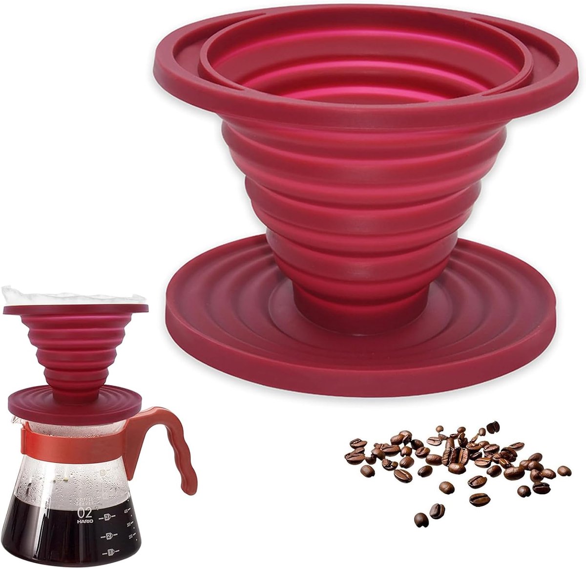 Giet over koffiedripper, koffiedruppelaar, draagbare opvouwbare koffiefilter, draagbaar, herbruikbaar, siliconen koffiefilte voor backpacken, kamperen, kantoor, thuis