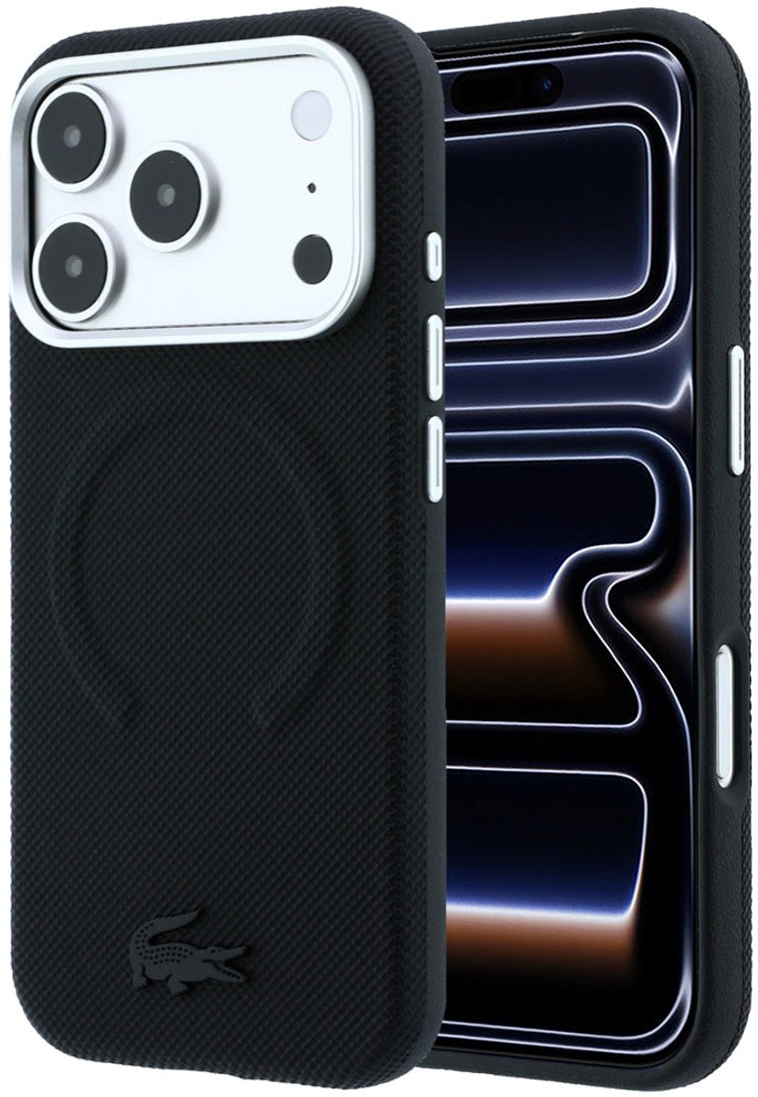 Lacoste Backcover hoesje voor Apple iPhone 18 Pro Max - HC Magsafe PVC Petit Pique Embossed - Zwart