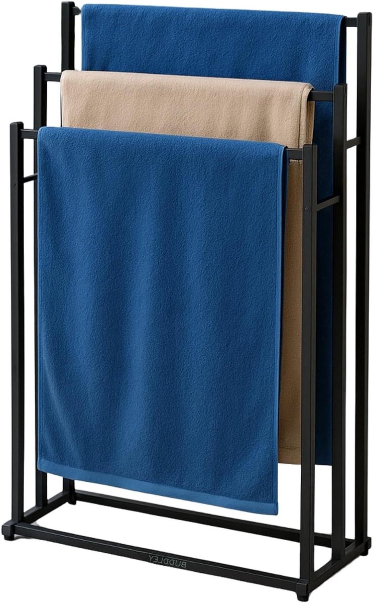 Handdoekrek - Handdoekenstandaard - Badkamer Organisatie - Zonder Boren - 60cm Extra Breed - Mat Zwart