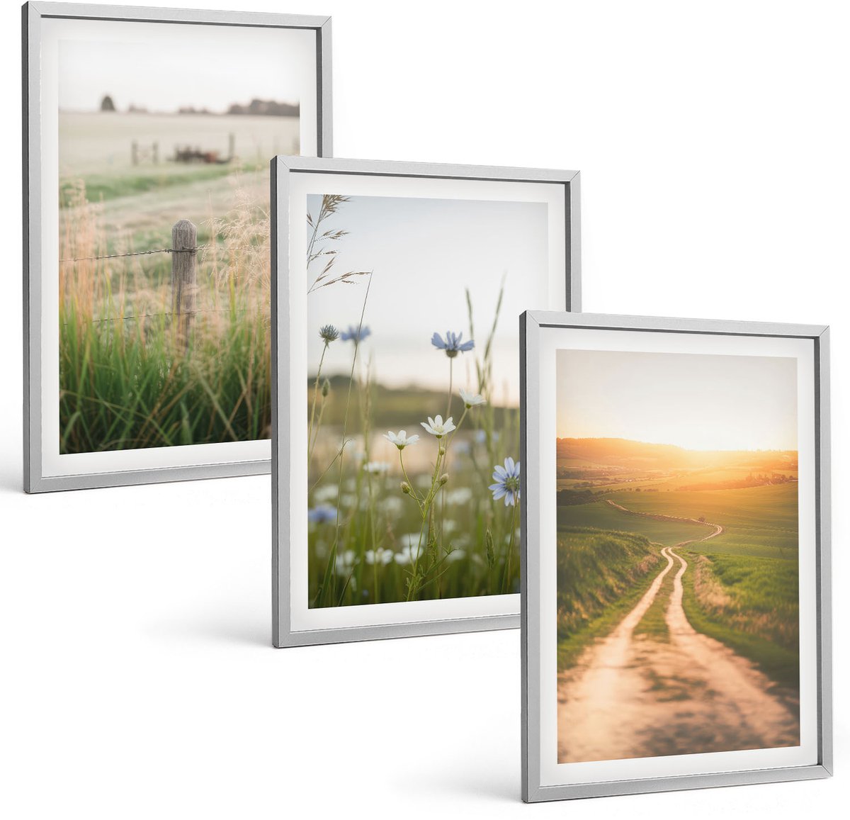Coloray 3-Delige Schilderij Set - Natuurlandschappen Met Velden En Paden In De Zon. - 40 x 60 cm - Stijlvolle Muurdecoratie - Slaapkamer