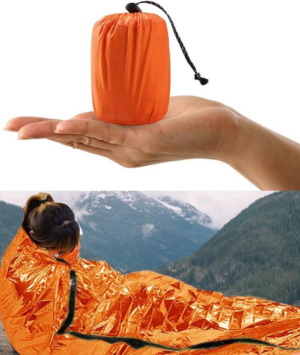 Noodslaapzak - Bivakzak reddingsdeken - Buiten overleven - Houdt 90% warmte vast - 91 x 213 cm - Oranje