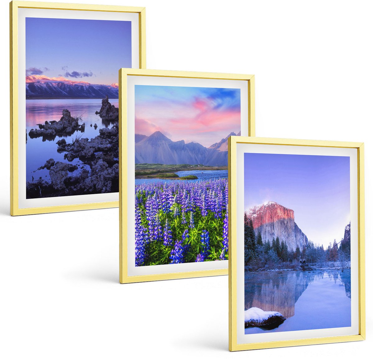 Coloray 3-Delige Schilderij Set - Aquarelvlekken En Bladeren In Pastelkleuren - 40 x 60 cm - Muurdecoratie - Wanddecoratie - Slaapkamer