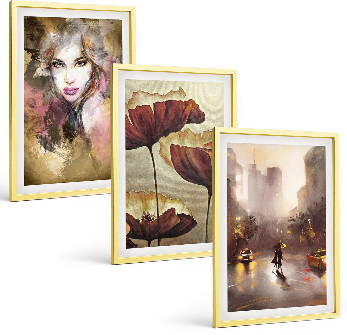 Coloray 3-Delige Schilderij Set - Kleurrijke Stadsgezichten In Een Moderne Stijl. - 40 x 60 cm - Decoratieve Schilderijen - Wanddecoratie - Hal - Stijlvolle Muurdecoratie
