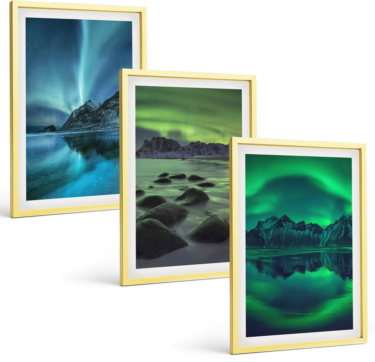 Coloray 3-Delige Schilderij Set - Nachtelijke Hemel, Bergen, Kloof, Ruimte En Winterlandschap - 40 x 40 cm En 40 x 60 cm - Moderne Wanddecoratie - Woonkamer - Interieur Decoratie
