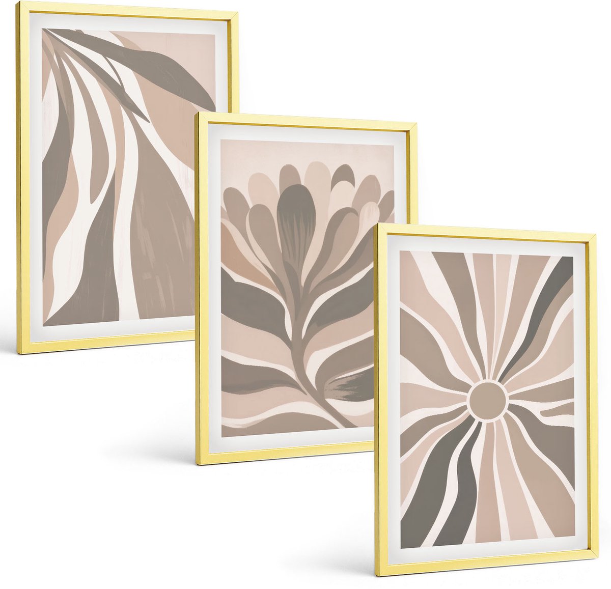 Coloray 3-Delige Schilderij Set - Abstracte Plantenpatronen In Een Berglandschap - 40 x 40 cm En 40 x 60 cm - Wanddecoratie - Muurdecoratie - Moderne Interieurdecoratie - Interieur Decoratie