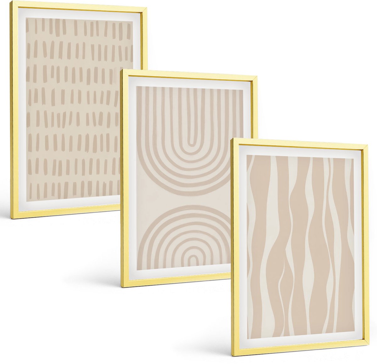 Coloray 3-Delige Schilderij Set - Abstracte Patronen, Onregelmatige Vormen, Boho - 40 x 40 cm En 40 x 60 cm - Decoratieve Schilderijen - Woonkamer - Interieur - Stijlvolle Muurdecoratie