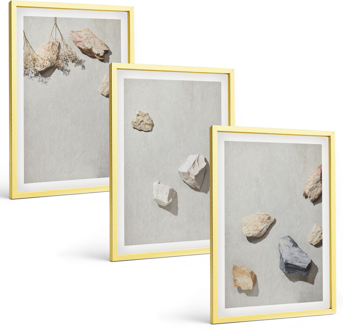 Coloray 3-Delige Schilderij Set - Boho Strandstenen Minimalistische Decoraties - 40 x 40 cm En 40 x 60 cm - Muurdecoratie - Interieur Decoratie - Wanddecoratie