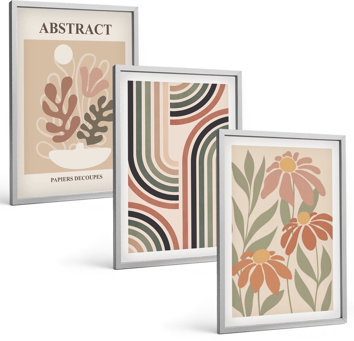 Coloray 3-Delige Schilderij Set - Abstracte Planten En Patronen In Pastelkleuren - 40 x 60 cm - Muurdecoratie - Wanddecoratie - Hal - Stijlvolle Muurdecoratie