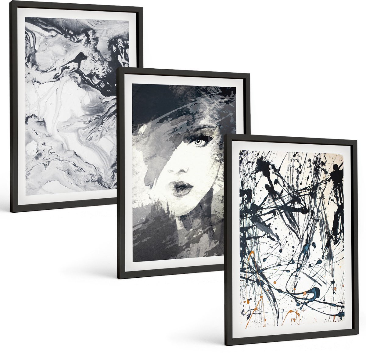 Coloray 3-Delige Schilderij Set - Abstracte Patronen In Zwart-Wit Tinten - 40 x 60 cm - Stijlvolle Muurdecoratie - Slaapkamer