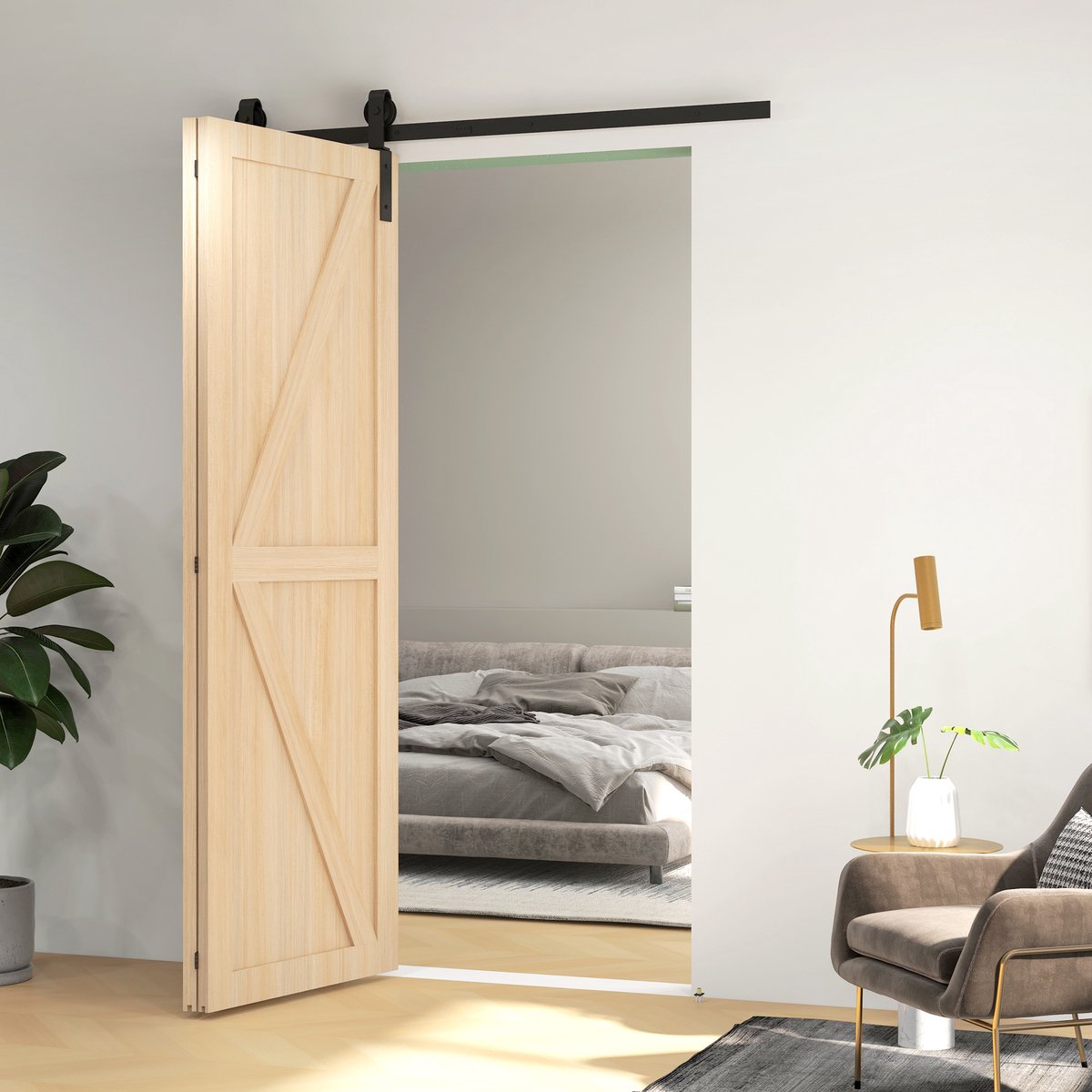 Schuifdeurrail, 152,5 cm, opvouwbaar, set met ophangwielen, vouwdeursysteem, vouwdeurset, Stalen rail voor dubbele deuren