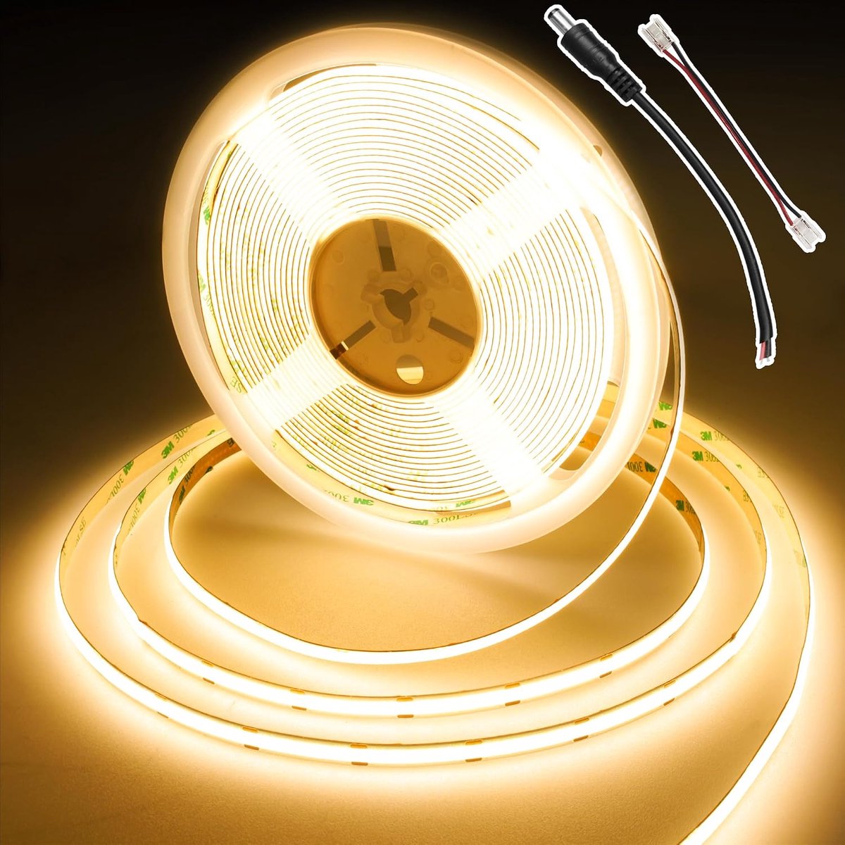 384 LEDs/m COB LED-Strip 10m Warm Wit, 24V LED Strip 2700K, 9w/m, CRI 92+, 8mm Breed voor indirecte verlichting in TV Achtergronden, kasten, plafonds (voeding niet inbegrepen)