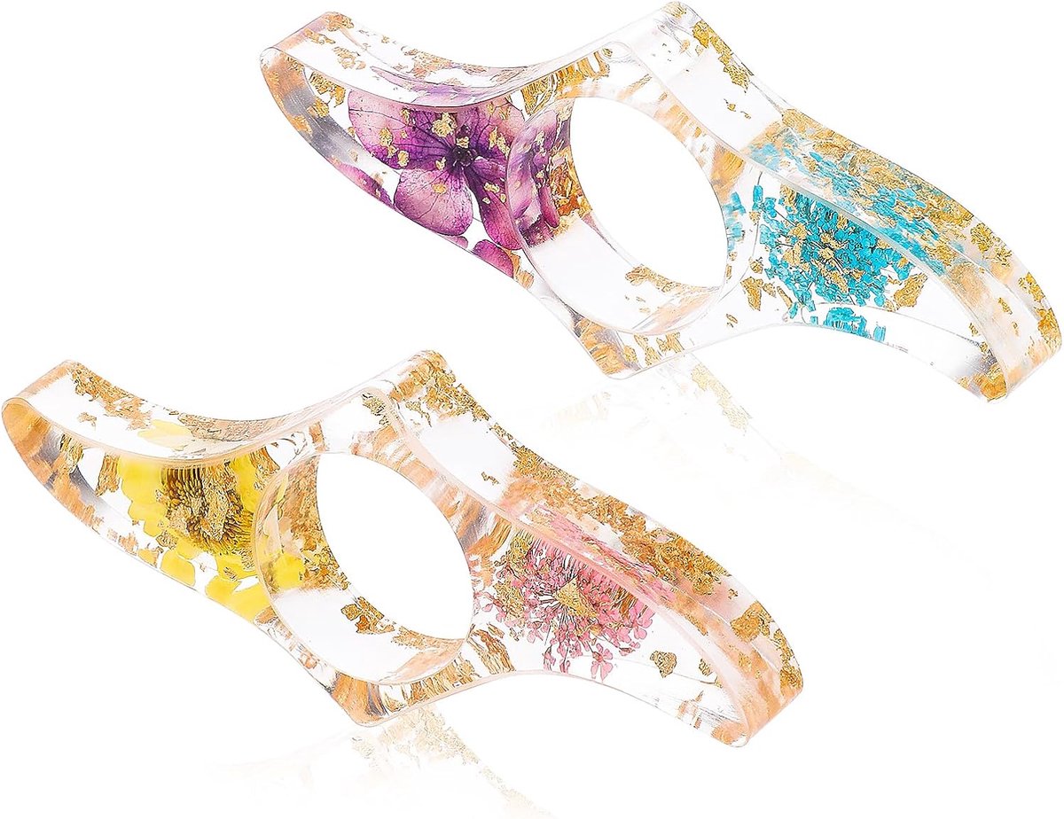Hars Gedroogde Bloem Boek Pagina Houder, 2 Stks Transparante Handgemaakte Duim Bladwijzers Bloemen Duim Loop Pagina Houder Boek Opener Leesaccessoires voor Boek Liefhebbers Leraren (A)