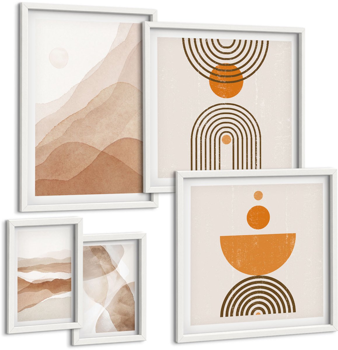 Coloray 5-Delige Schilderij Set - Structuren In Verschillende Tinten Minimalisme - 50 x 50 cm, 20 x 30 cm En 40 x 60 cm - Muurdecoratie - Wanddecoratie - Slaapkamer