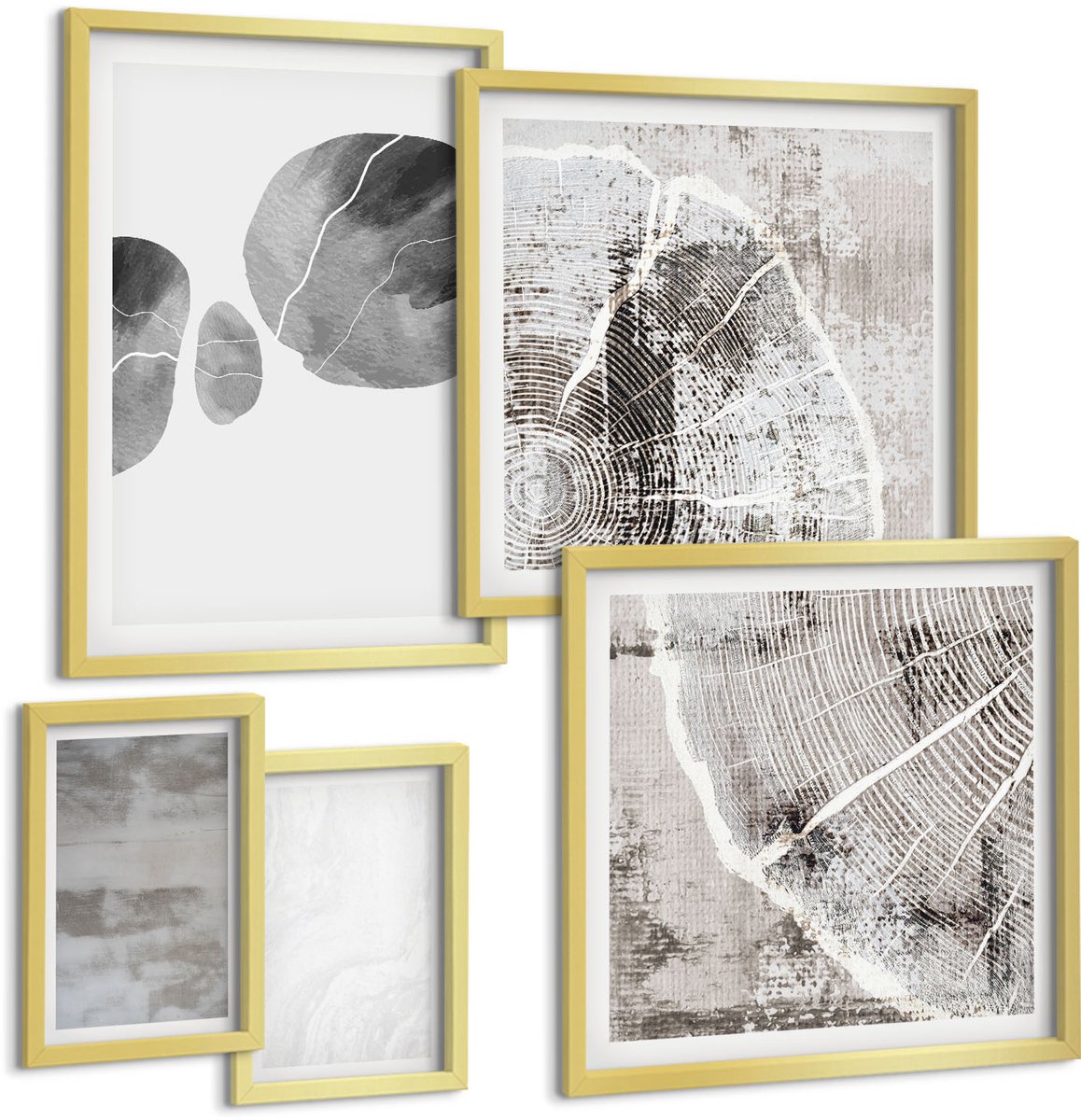 Coloray 5-Delige Schilderij Set - Abstracte Vormen En Structuren In Moderne Stijl. - 50 x 50 cm, 20 x 30 cm En 40 x 60 cm - Muurdecoratie - Interieur Decoratie - Wanddecoratie
