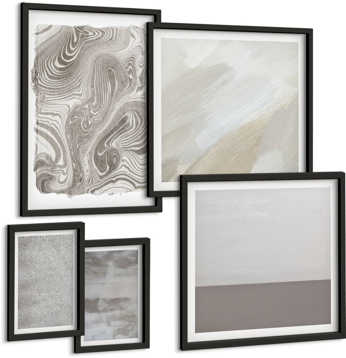 Coloray 5-Delige Schilderij Set - Industriële Abstracte Structuren Ontwerpen - 50 x 50 cm, 20 x 30 cm En 40 x 60 cm - Muurdecoratie - Interieur Decoratie - Stijlvolle Muurdecoratie