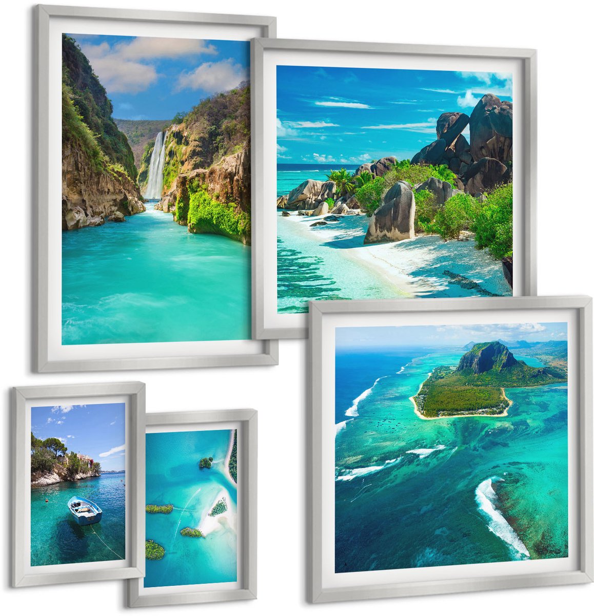 Coloray 5-Delige Schilderij Set - Uitzicht Op Zee Met Citroenbomen - 20 x 30 cm - Decoratieve Schilderijen - Wanddecoratie - Hal - Moderne Wanddecoratie
