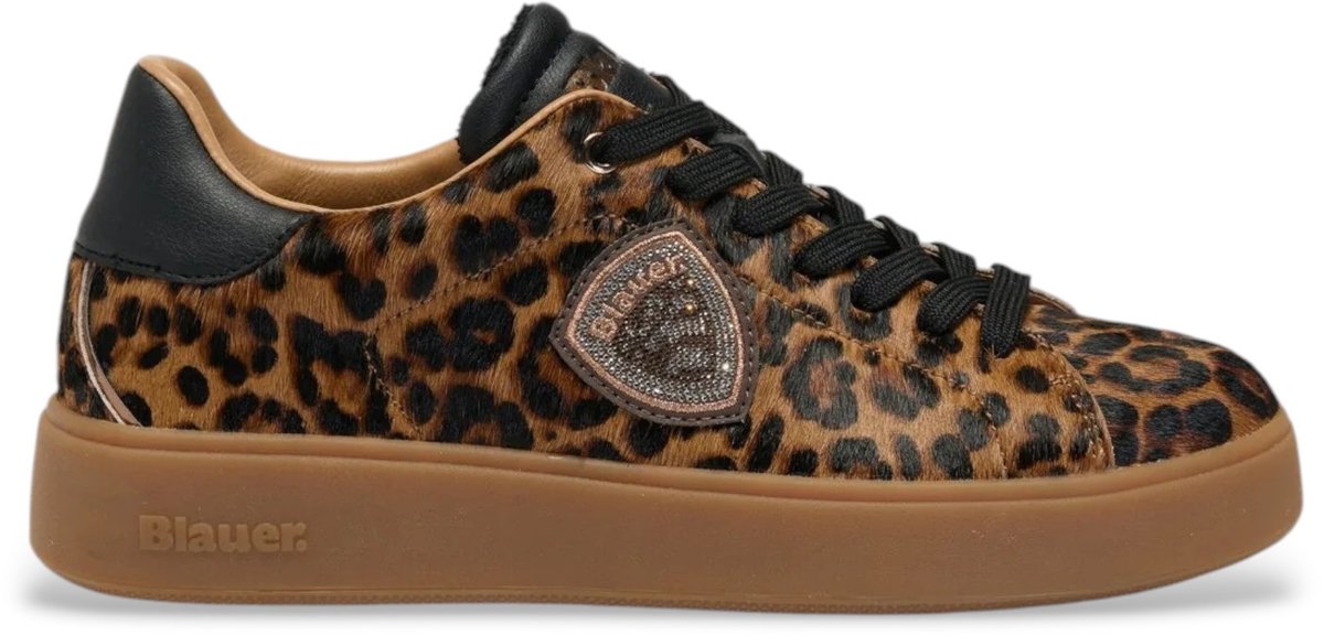 Blauer Leren sneakers Victory met luipaardprint