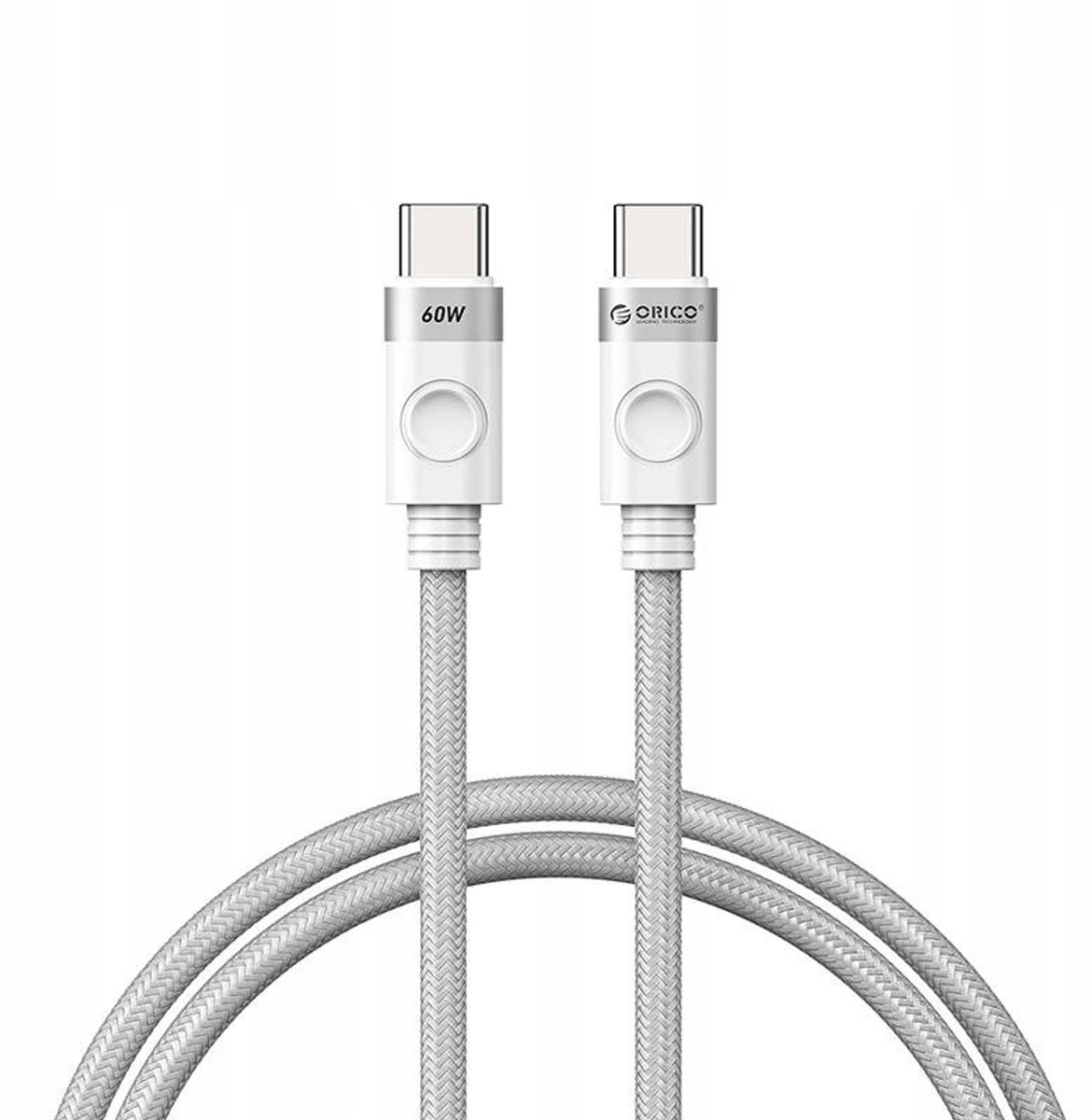 Orico USB-C naar USB-C kabel, 60W, 1m, wit, gevlochten