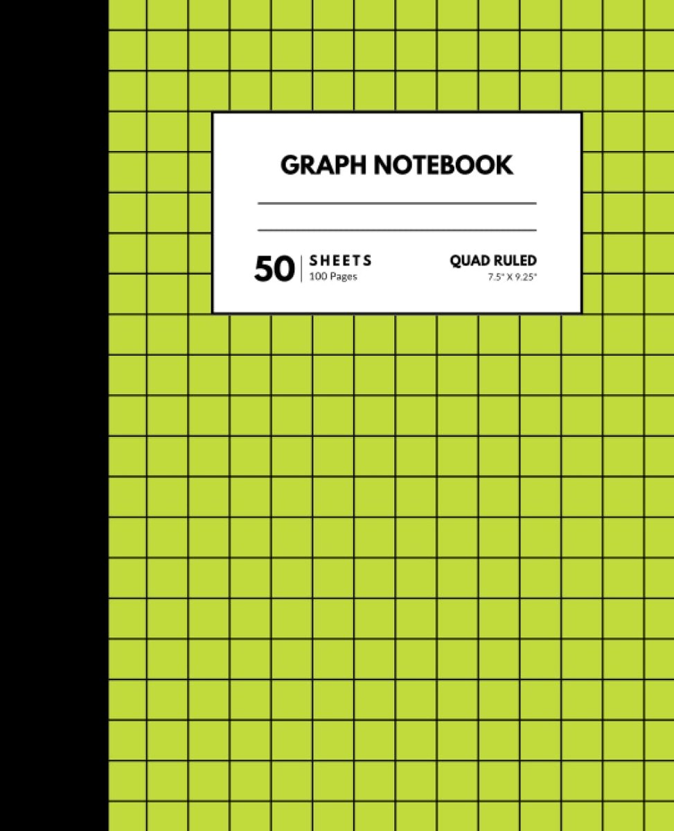Lime Green Graph Notebook: Quad Ruled 4x4 Composition Notebook and Journal, 100 Pages (50 Sheets), 7.5 x 9.25" - ShopVlot