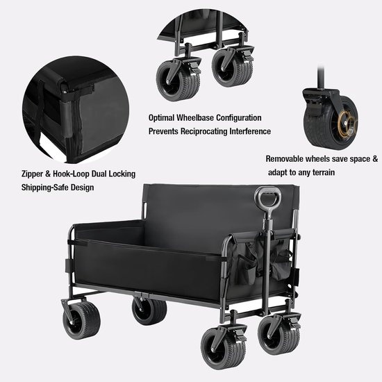Bolderkar Opvouwbaar - Campingwagen Tuin - Outdoor Transport - Ombouwbaar tot Bank - 150 Liter Capaciteit - Zwart — afbeelding 3