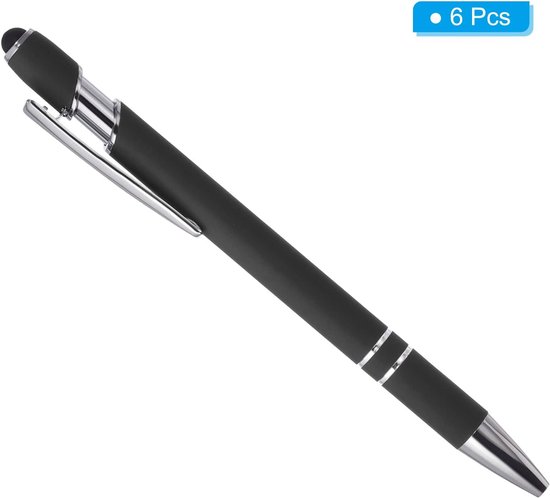 Balpen 6 Pack - 2 in 1 metalen pen - zwarte inkt 1,0 mm medium punt - stylus tip voor touchscreens - ServiceTopper — afbeelding 2