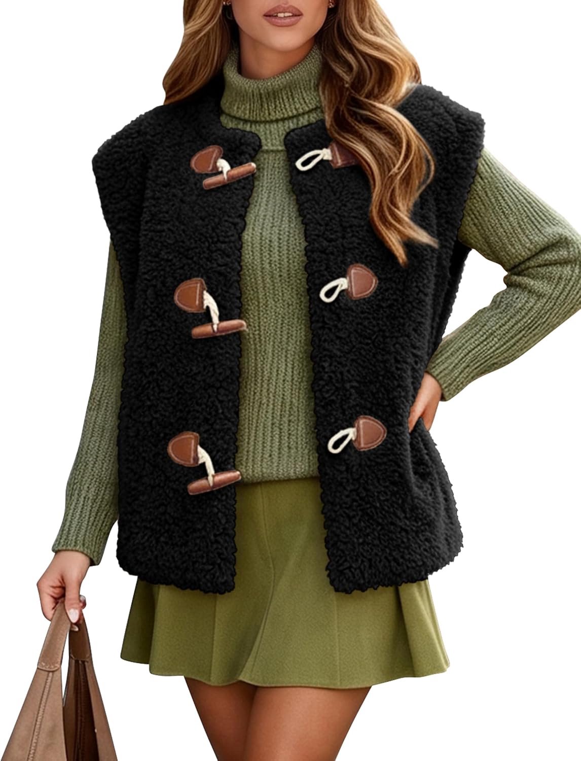 Fleece vest met V-hals en zakken