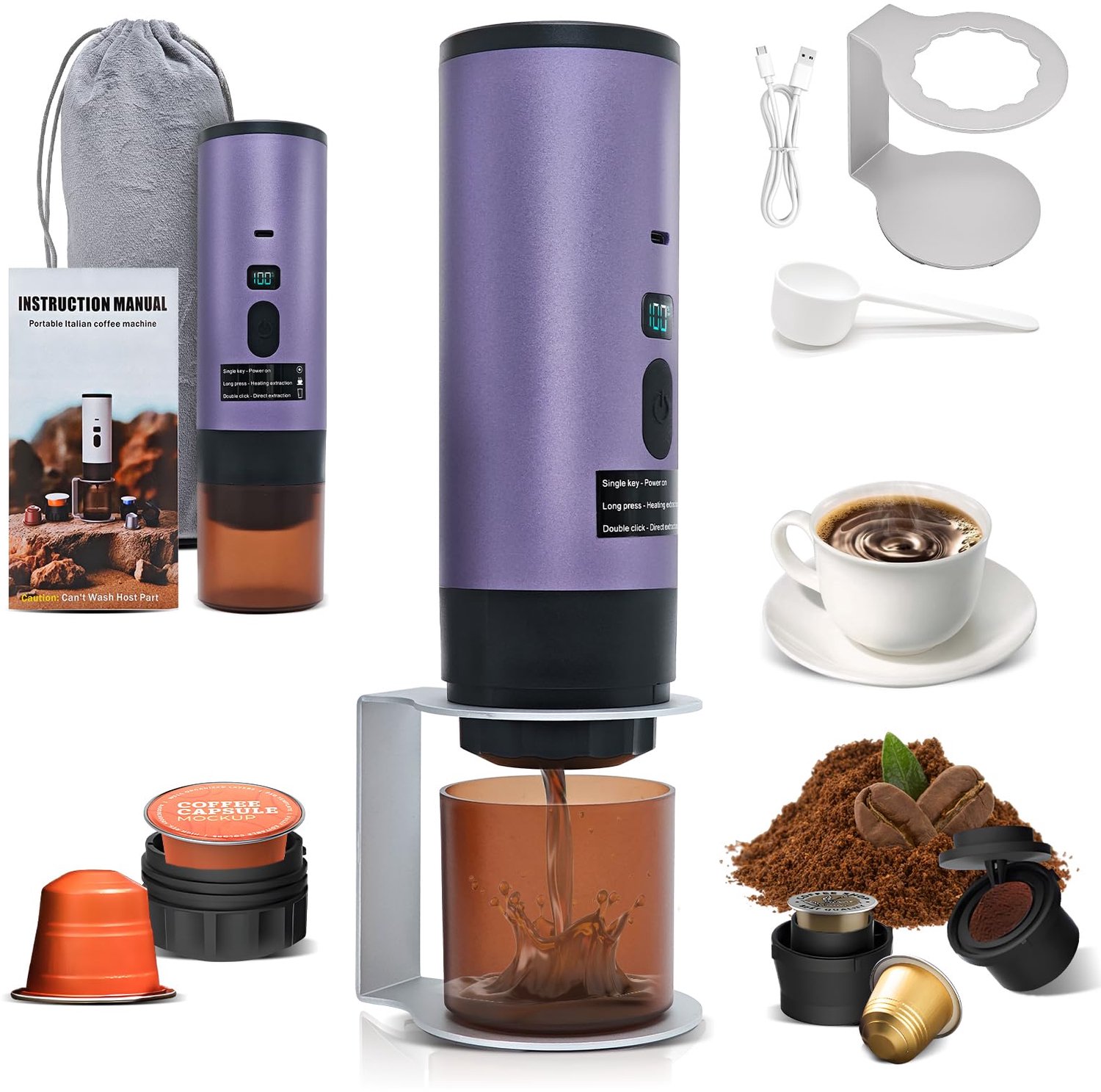 Draagbare Koffiemaker met 7800 mAh Accu en USB-C Opladen