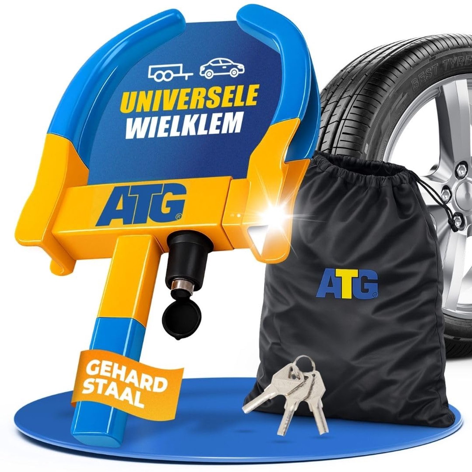 Universele Wielklem voor Auto, Caravan en Trailer - Geel/Blauw