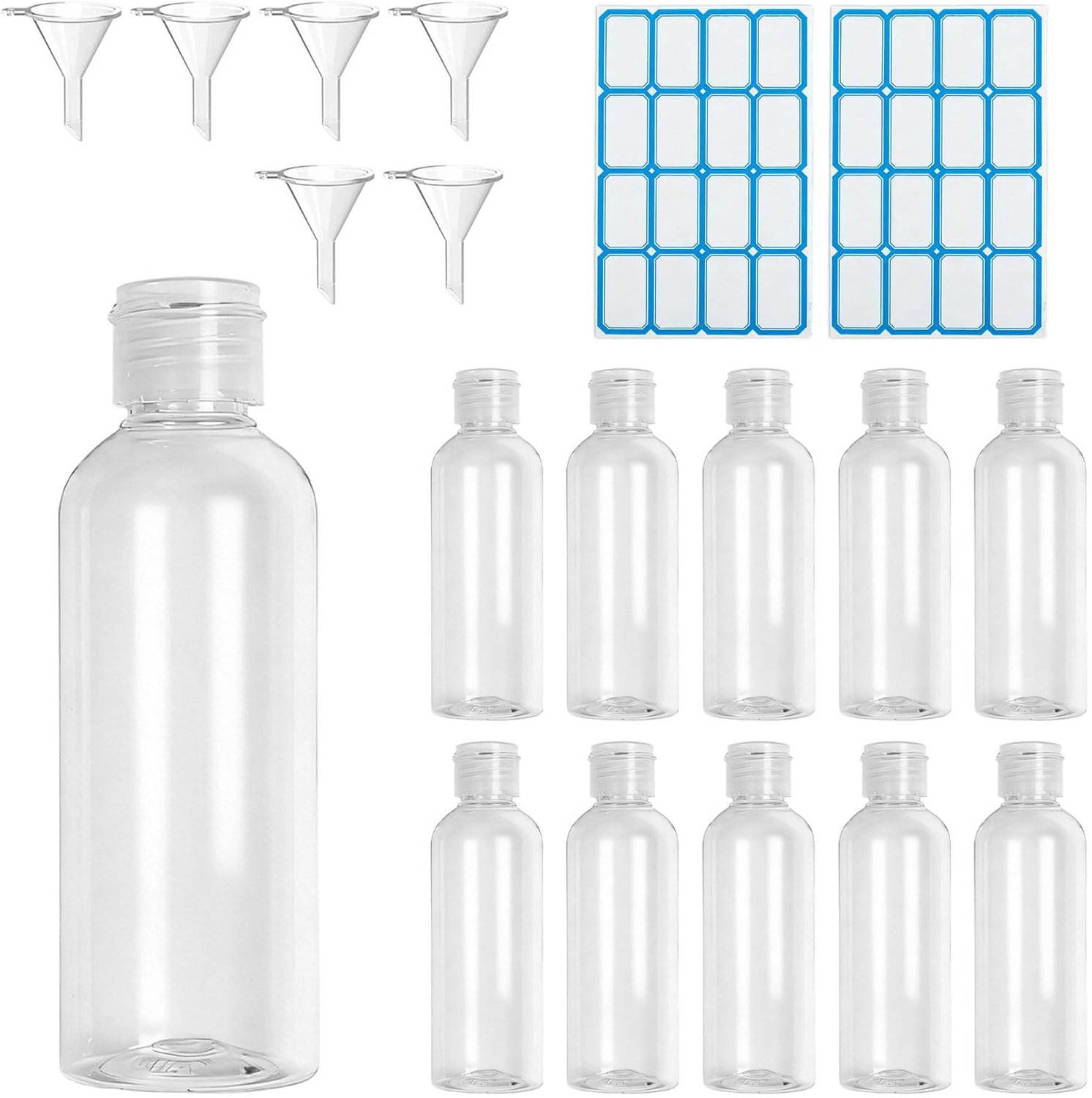 11 Stuks 100ml Plastic Reisflessen met Trechters en Etiketten