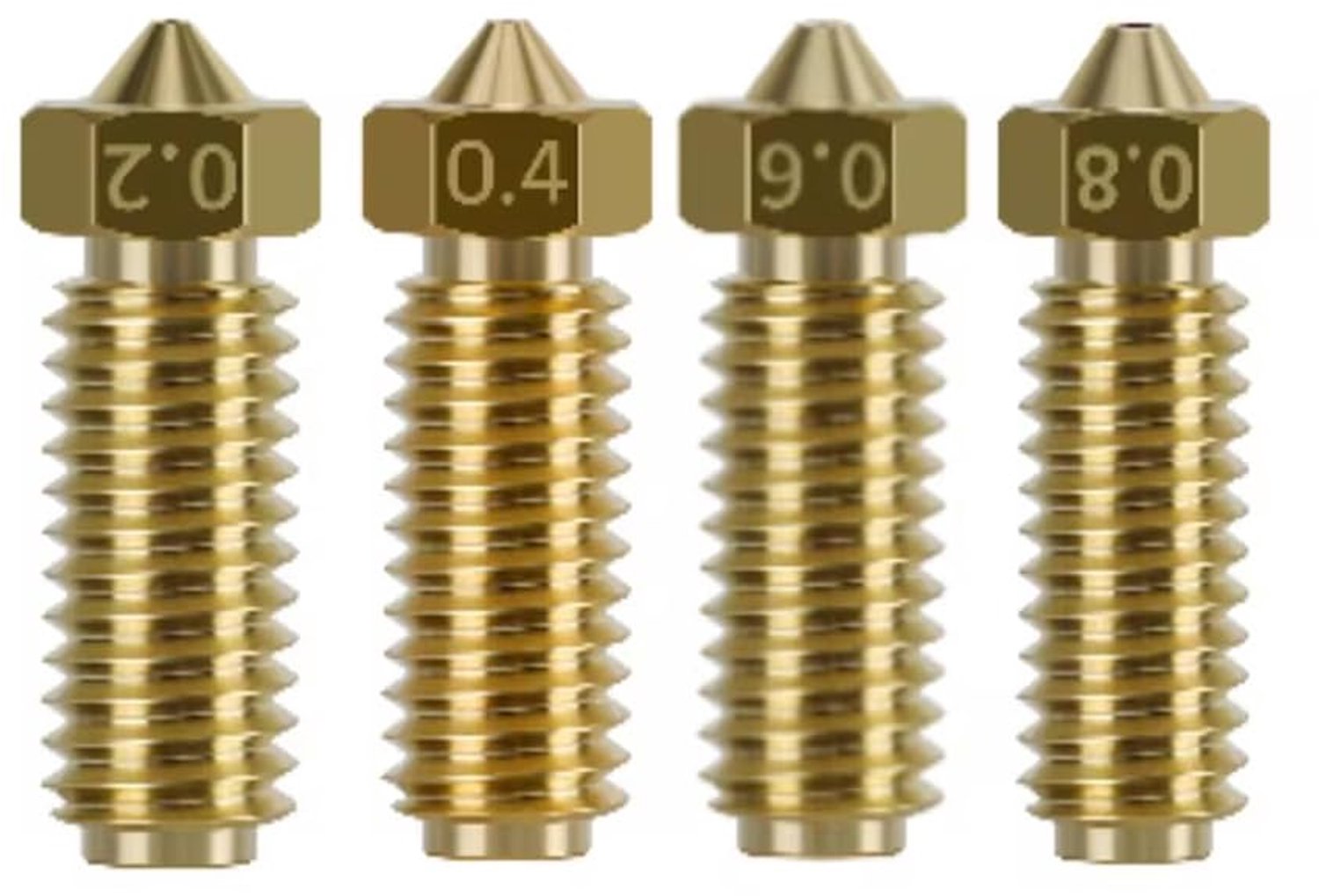 4 Stuks Messing Nozzles voor 3D Printer - 0.2, 0.4, 0.6, 0.8 mm