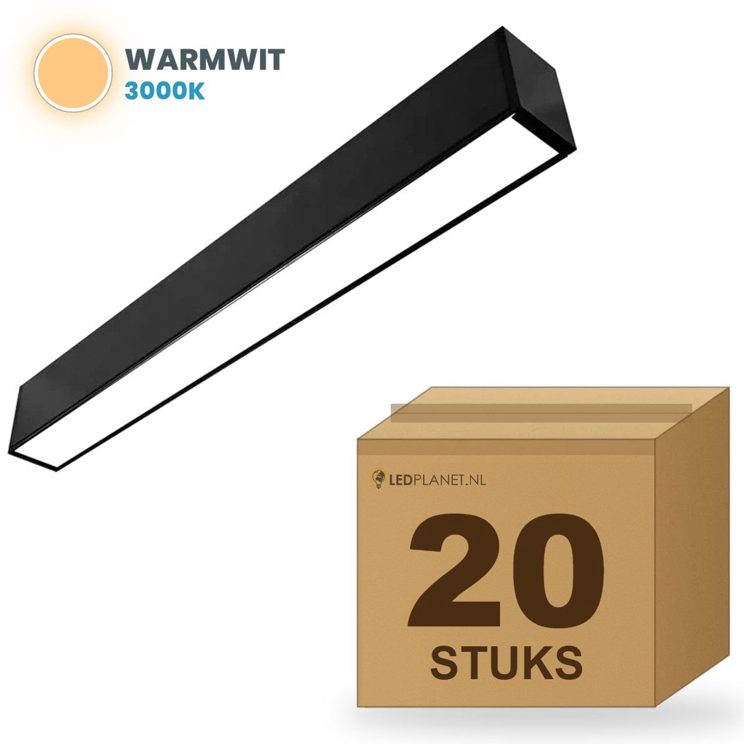 Tsong LED Lichtbalk Hangend 60 cm - 20 stuks - 2.160lm 18W - Warmwit 3000K - Zwart - Koppelbaar - Incl. ophangset 1 m - 230V