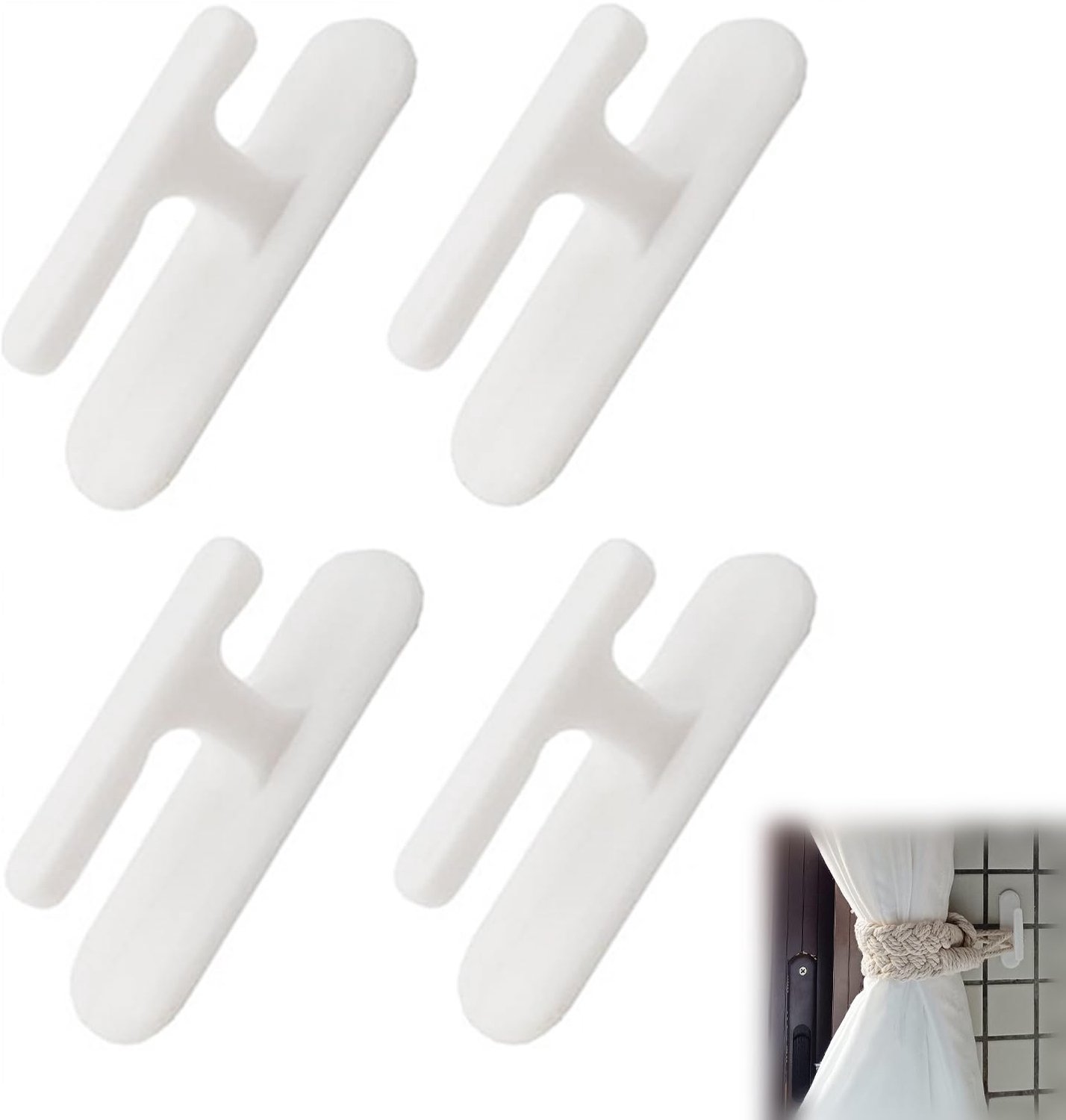 Set van 4 Zelfklevende Gordijnhaken - Voor Muurbevestiging