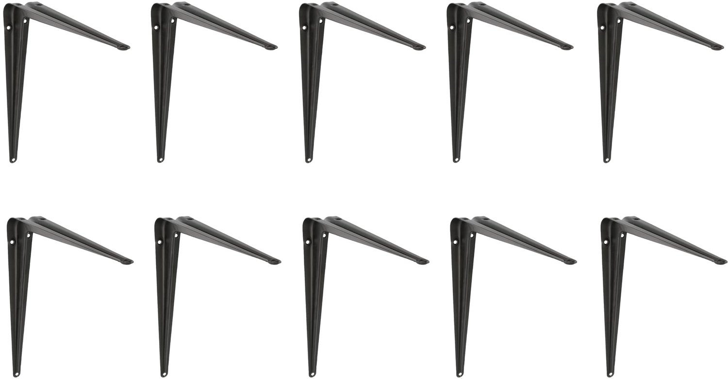Set van 10 Hoekplankdragers voor Muurbevestiging, Zwart Staal 400 x 350 mm