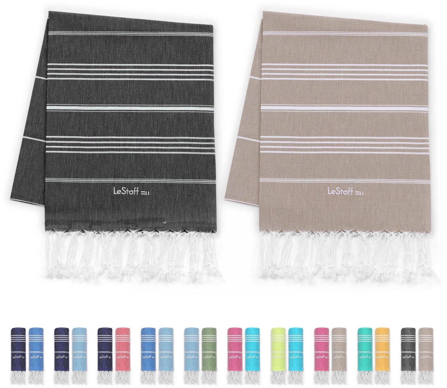 Set van 2 Premium Hammam Handdoeken van 100% Biologisch Katoen, Sneldrogend