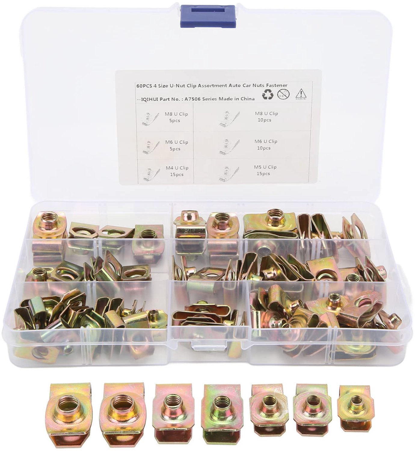 Moer Clip Set 60 Stuks - Hoge Elasticiteit - Roestbestendig - M4/M5/M6/M8 - Auto/Motorfiets - Hoge Sterkte - Moerklem