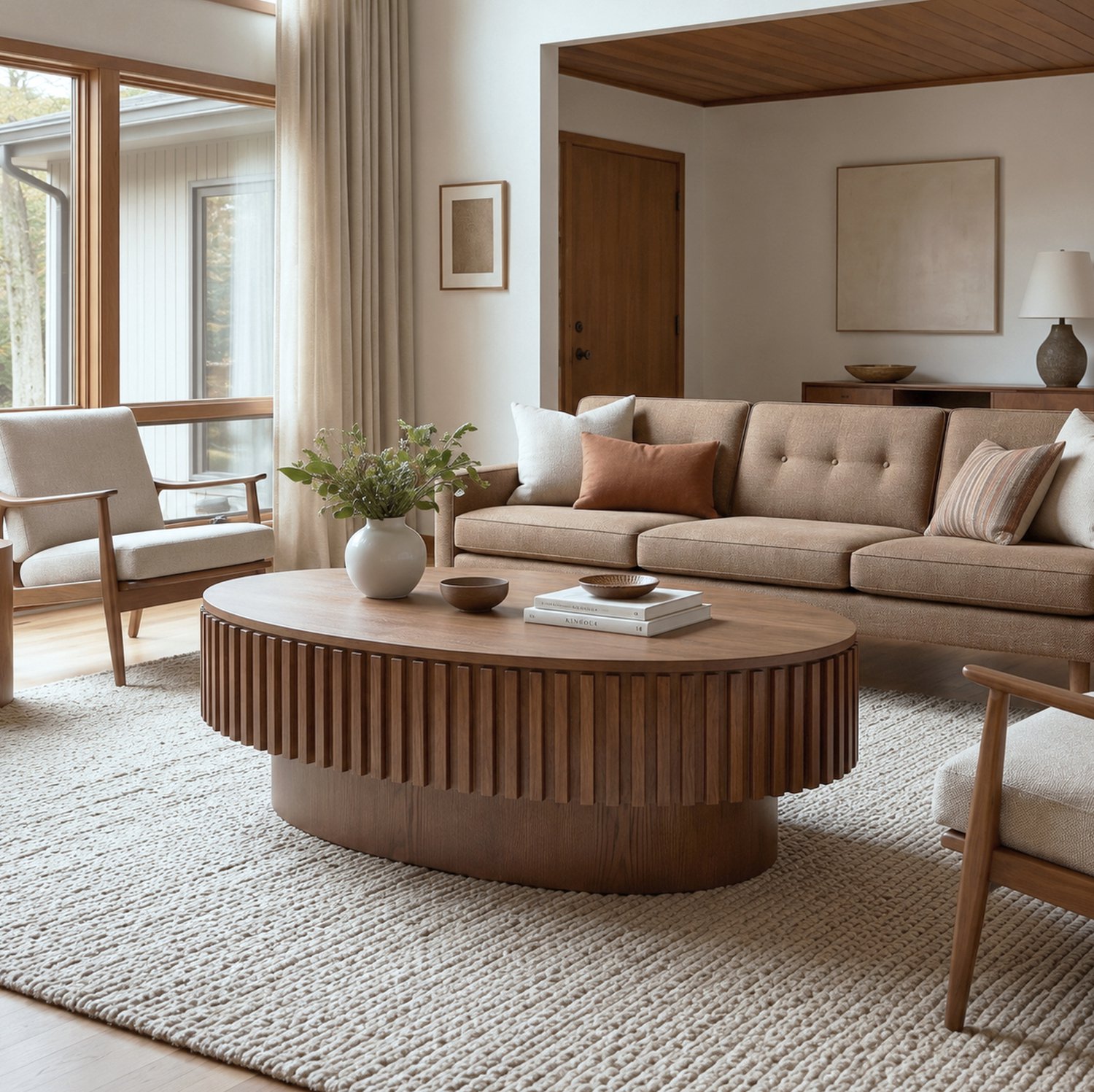 HAUSS SPOLE Salontafel - Ovaal Met Verborgen Opbergruimte - Voor Woonkamer En Slaapkamer - MDF En Houtfineer - 98x60x35 Cm - Walnootkleur
