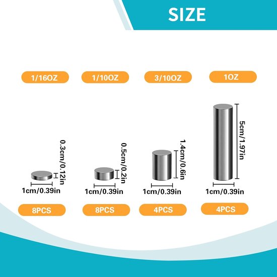 Cylindrical Steel Weights for Pinewood Derby Cars, 193g, 4 Gradable Sizes for Accurate Weight Optimization and Gear - ShopVlot — afbeelding 5