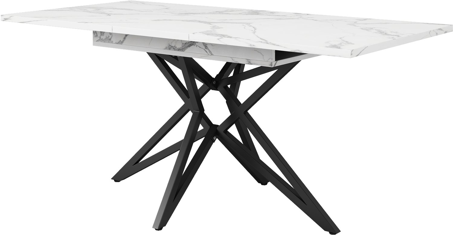 SONNENH Uitschuifbare eettafel - 120 tot 160 x 80 cm - Wit marmerlook / zwart