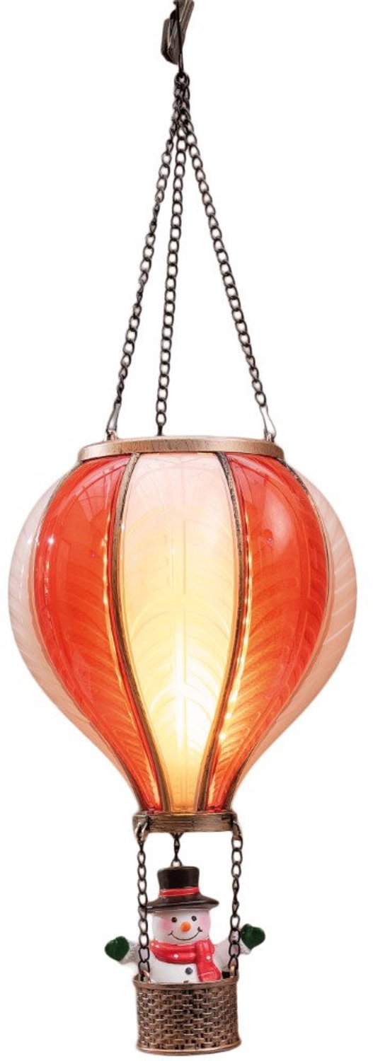 Luchtballon met sneeuwman met vlameffect wit/rood 20x35 cm