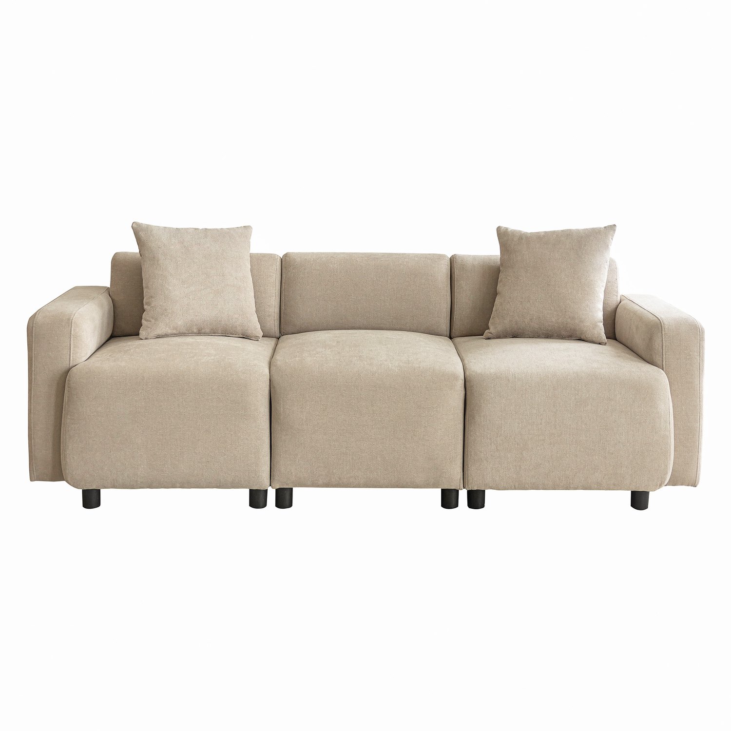 SONNENH 3-zits bank met chenille bekleding en 2 sierkussens - 211 cm breed - Beige