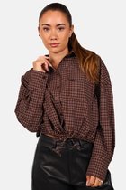 Getdrezzed Blouse - Maat: M/L - Blouse met ruit en koordzoom bruin