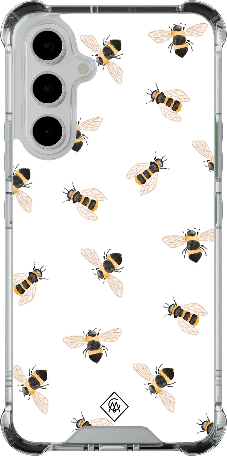 Casimoda® hoesje - Geschikt voor Samsung Galaxy A55 - Bee Happy - Shockproof case - Extra sterk - TPU/polycarbonaat - Bruin/beige, Transparant