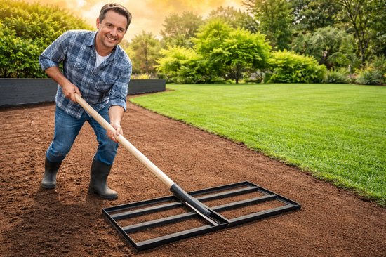 Handmatige Nivelleerhark Tuin 60x30cm - Egaliseer Grond & Verwijder Molshopen — afbeelding 5