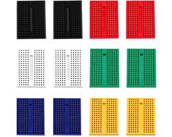 12-delige Mini Breadboard Kit met 170 punten, Solderless Prototype Kit voor Arduino en Raspberry Pi Projecten, Inclusief 6 Kleuren en Dubbelzijdige Band