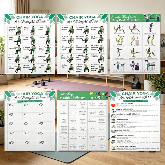 6-pack stoel yoga poster - 1 stuk - duidelijke instructies - verbeter je yoga-vaardigheden - Vemera — afbeelding 2