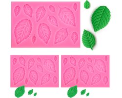 SnelShoppen - 3D Mini Leaf Fondant Moulds - Silicone Mallen voor Taartdecoratie, Bakvormen voor Fondant, DIY Bakken, 3 Stuks, 9.7 x 6.3 cm, Roze, Perf