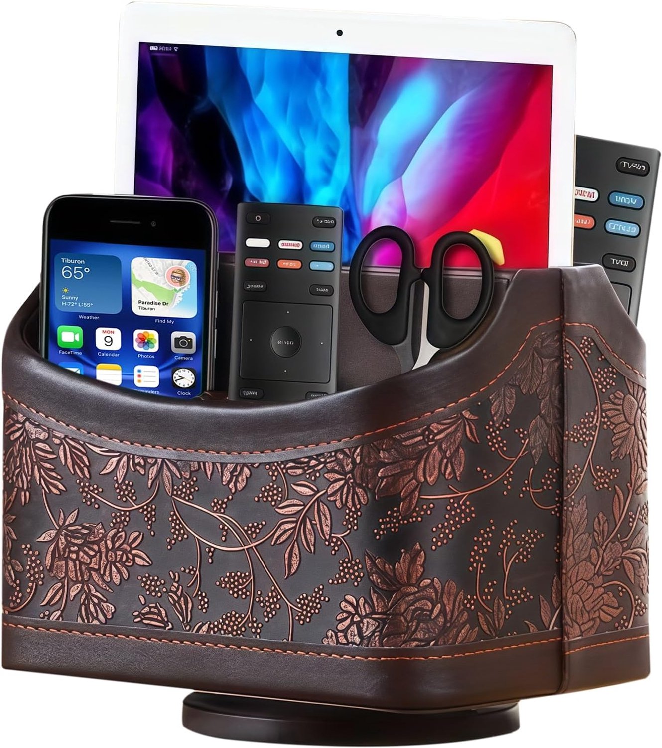 SnelShoppen - 360° Rotatable Remote Control Holder - Multifunctionele Organizer met 5 Compartimenten - PU Leren Desk Organizer voor Afstandsbedieninge