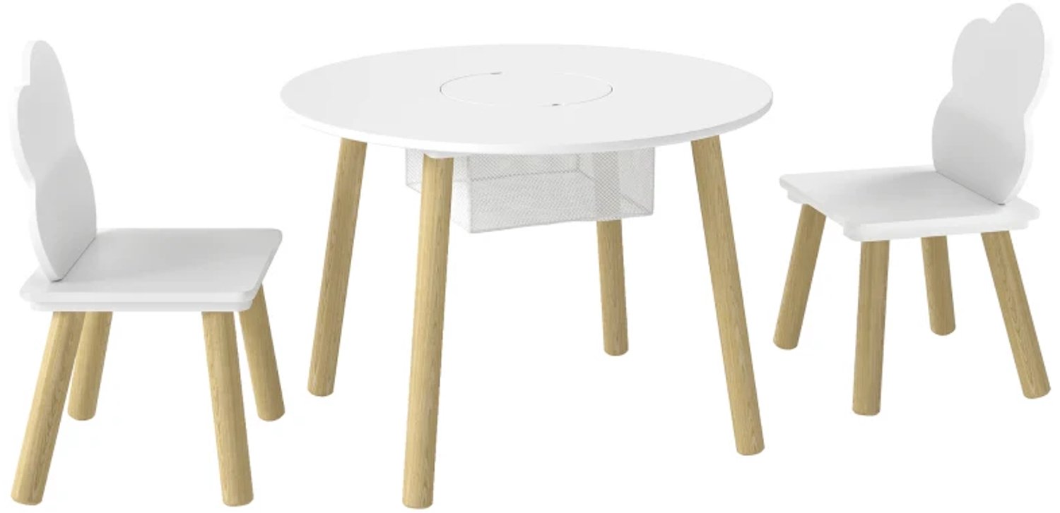 Kindertafel- en stoelenset - 3-delig - Met opbergruimte - Wit en naturel - Voor de speelkamer of kinderkamer